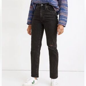 Madewell Mid-Rise Perfect Vintage Distressed Black Straight Leg Jeans